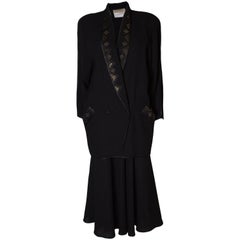 Janice Wainwright Vintage Black Wool Crepe Skirt Suit