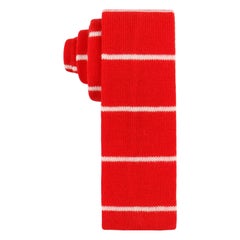 Vintage GUCCI c.1980's Red & Off White Striped Wool Knit Necktie Tie NOS