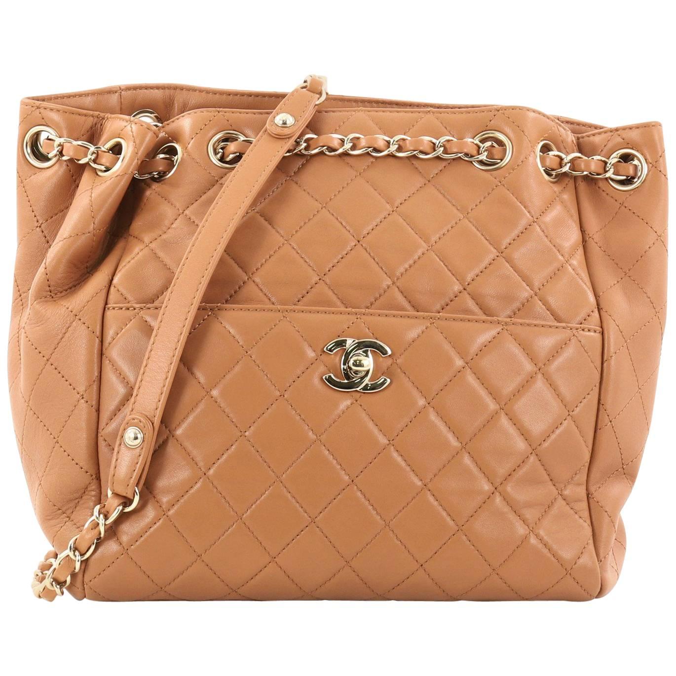 Chanel Drawstring CC Lock Quilted Lambskin Small Bucket Bag 