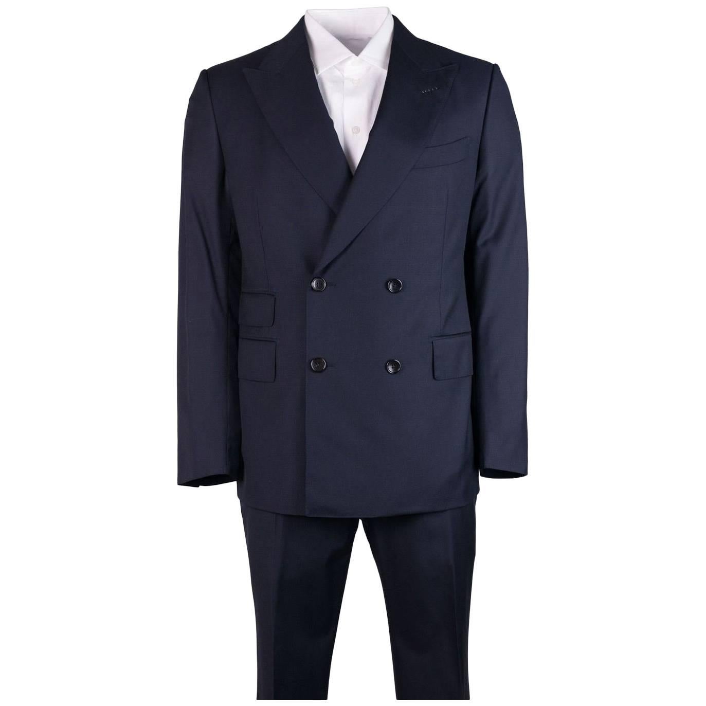 Tom Ford Men's Navy Wool Double Breast Shelton 2 Piece Suit For Sale