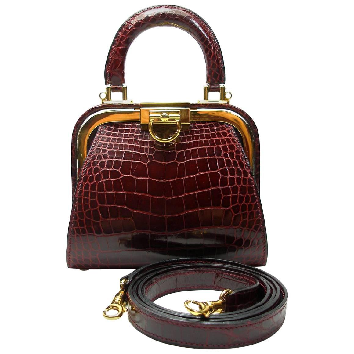 Christian Dior Vintage Rare Doctor Style Micro Handbag in Alligator Leather For Sale