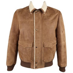 Men's BRUNELLO CUCINELLI XL Tan Spotted Shearling Bomber Jacket