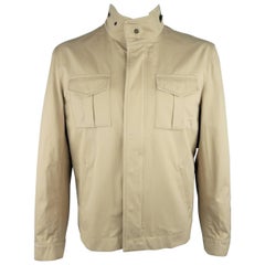 Men's BRUNELLO CUCINELLI L Khaki Cotton High Collar Military Pocket Jacket