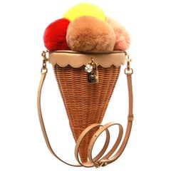 Dolce & Gabbana Ice-Cream Cone Fur and Cane Shoulder Bag