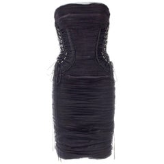 Breathtaking Dolce & Gabbana Hourglass Silk Mesh Corset Lace Up Dress 