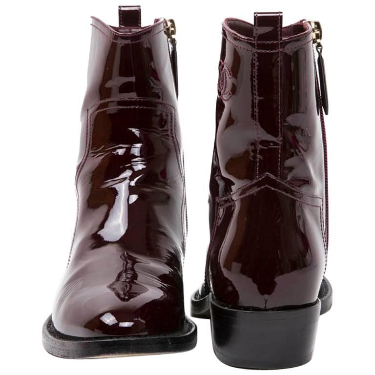 chanel patent boots