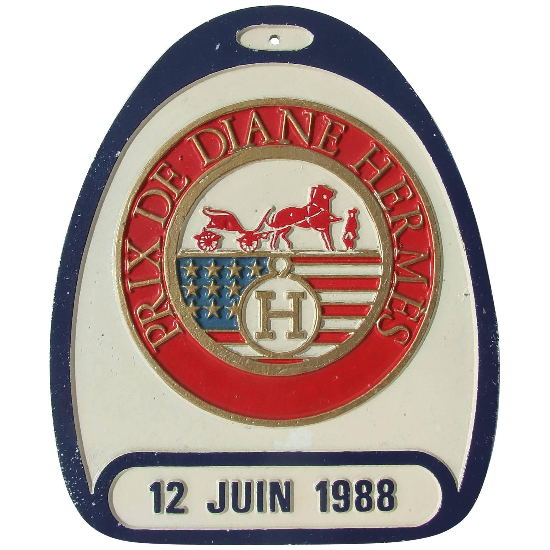 Hermès Stirrup Shaped Prix De Diane 1988 Aluminium Sign Plaque USA Collector 