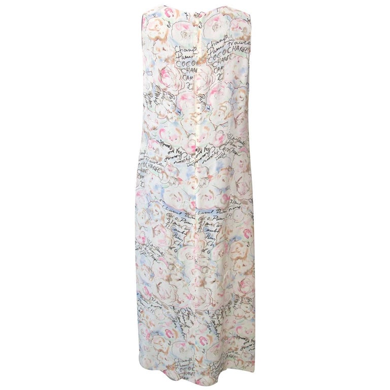 Chanel Pastels Floral Text Dress at 1stDibs