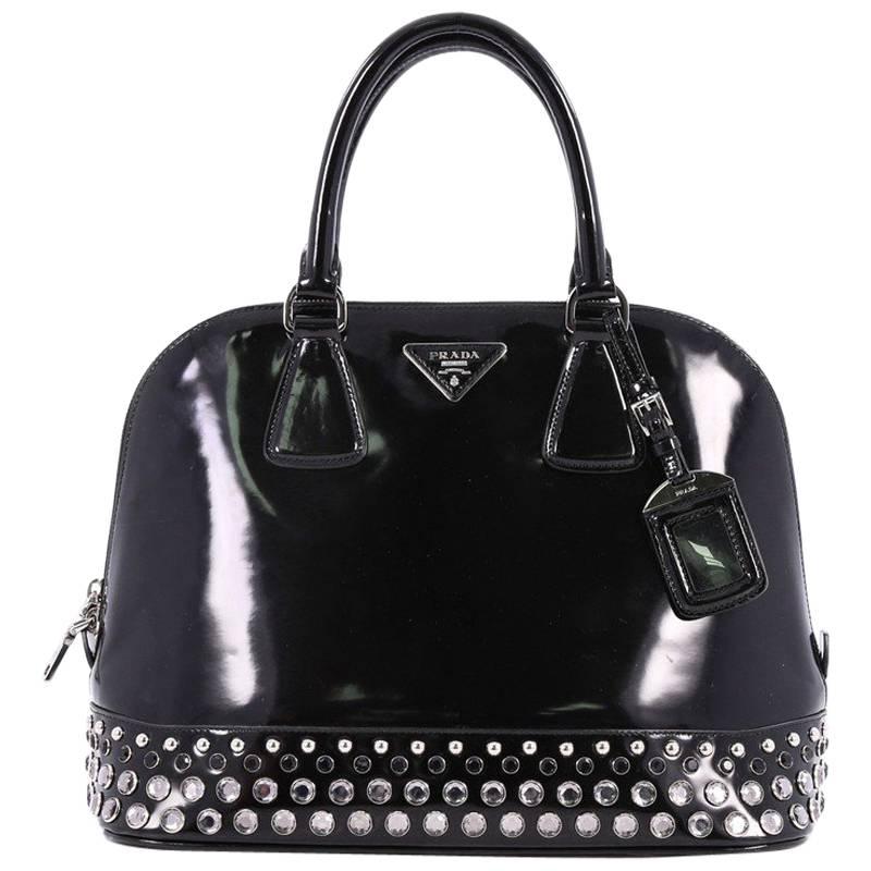 Prada Promenade Handbag Embellished Spazzolato Leather Medium