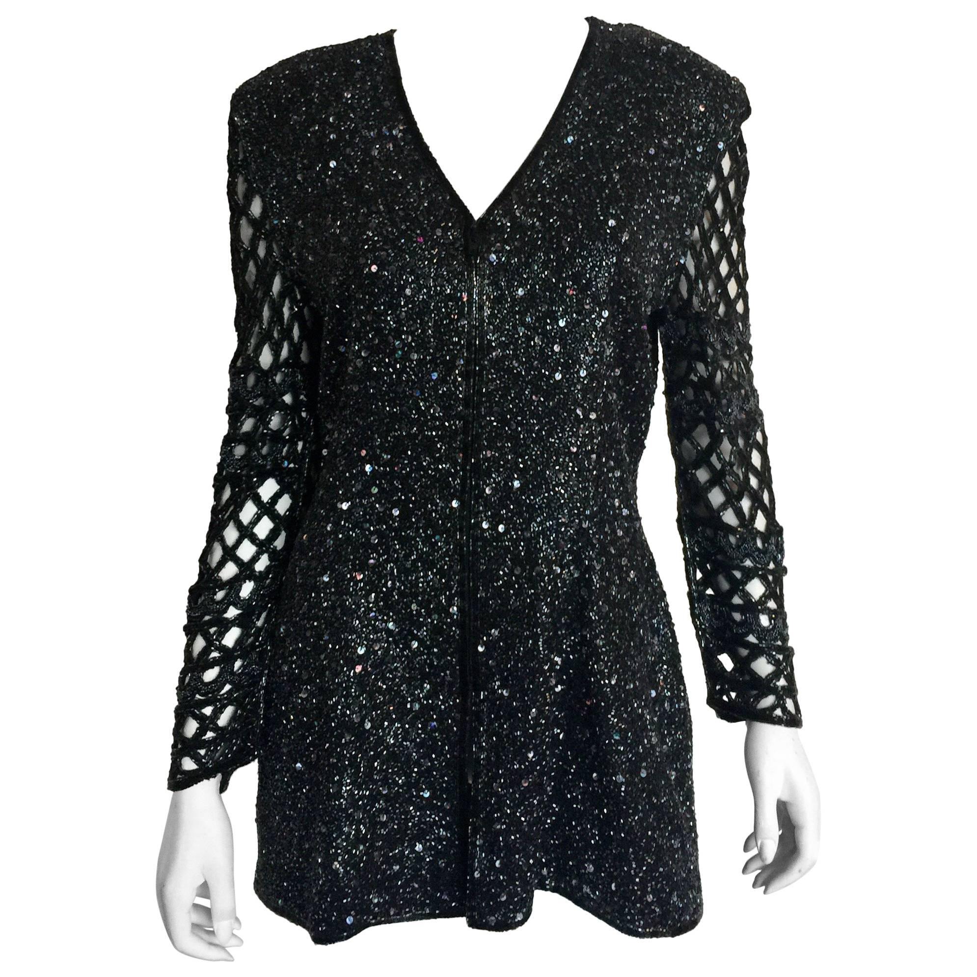 Naeem Khan Riazee Black beaded blazer with cut out sleeves  For Sale