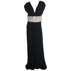 Naeem Khan Black silk jersey gown with white beaded waistband 