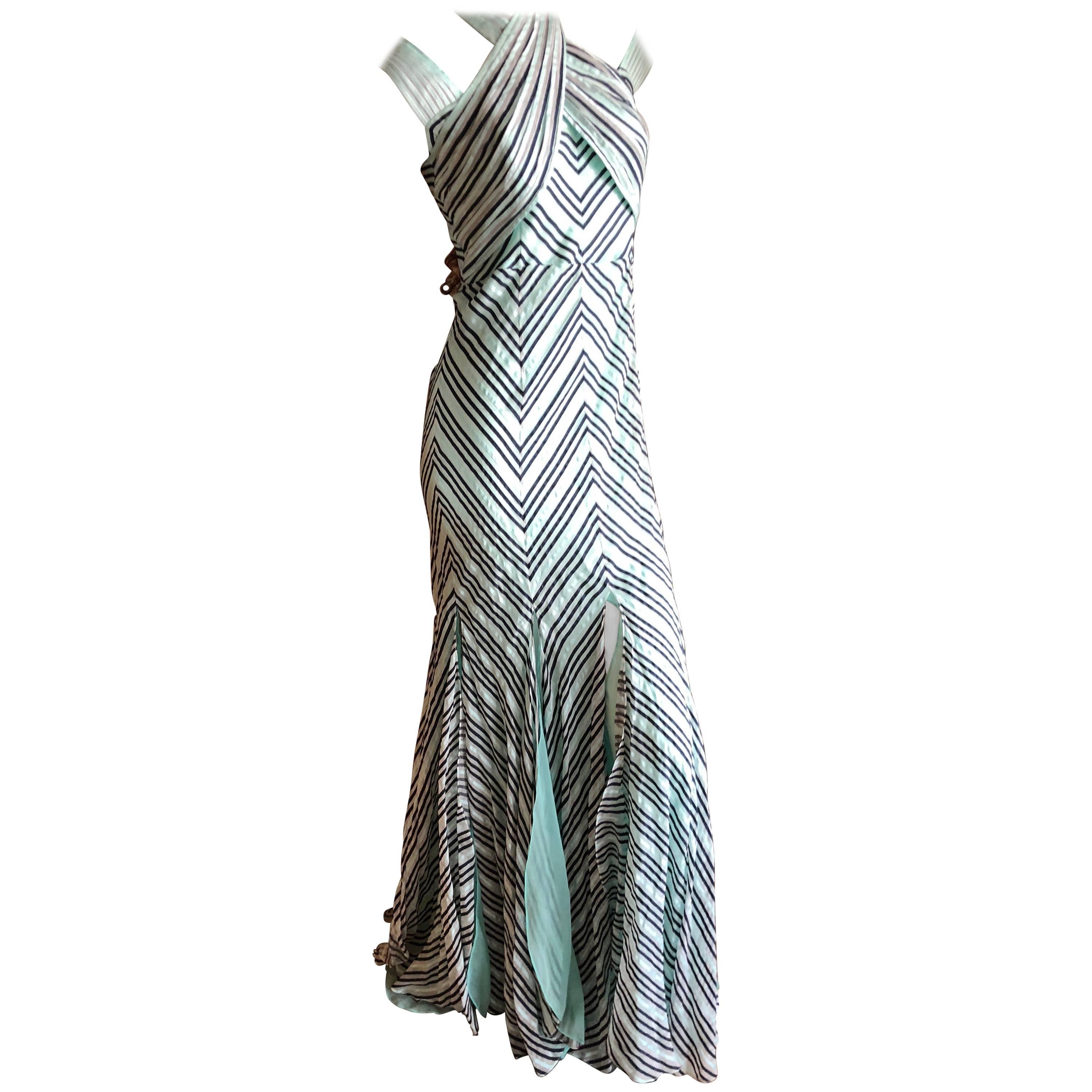 Zac Posen Vintage Silk Chevron Stripe Dress with Romantic Car Wash Hem For Sale