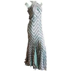 Zac Posen Vintage Silk Chevron Stripe Dress with Romantic Car Wash Hem
