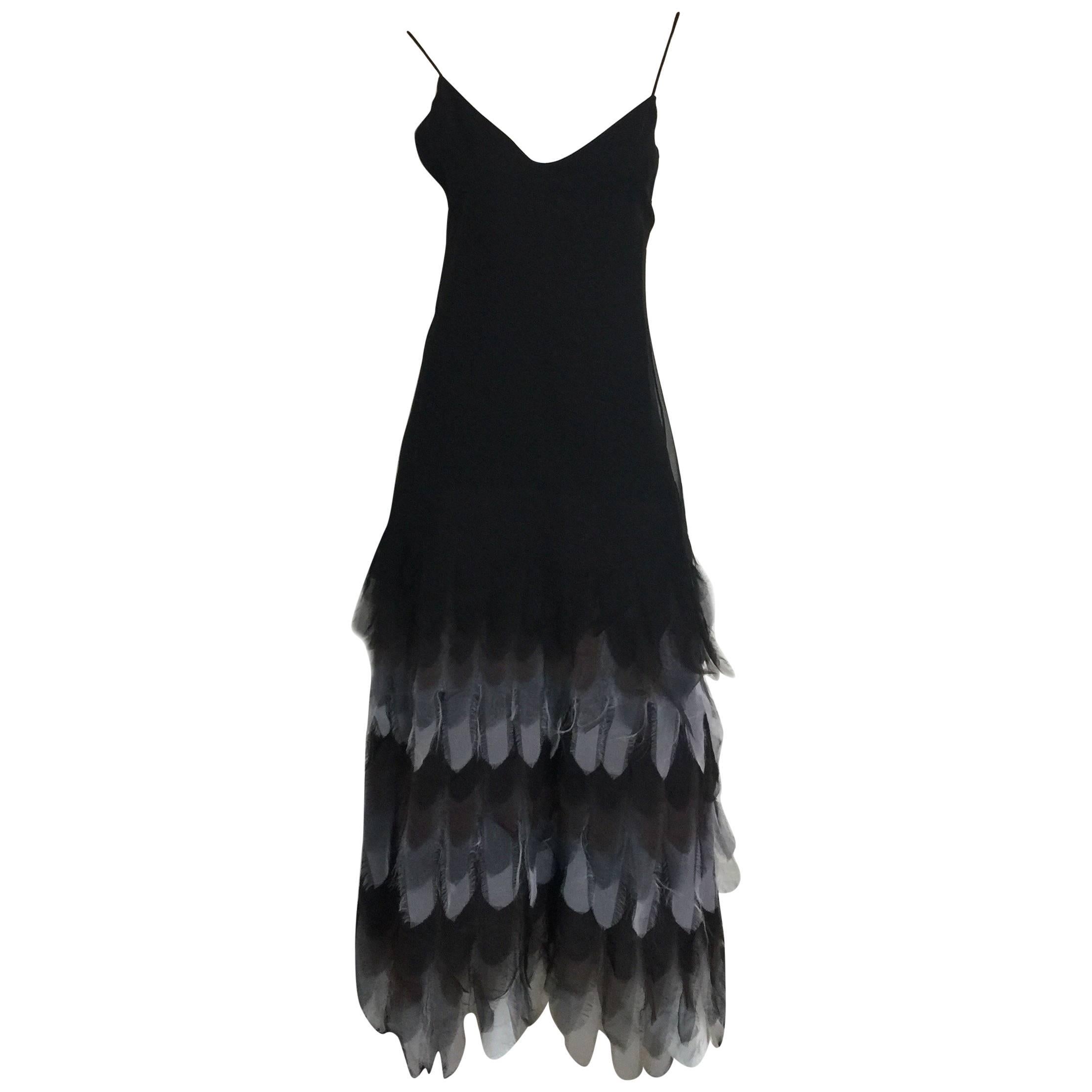 Sant' Angelo chiffon feathered bottom black silk crepe gown For Sale