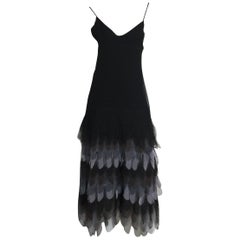 Sant' Angelo chiffon feathered bottom black silk crepe gown