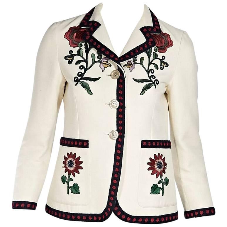 Gucci Ivory Embroidered Floral Blazer