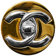 Chanel 1997 Vintage Gold & Silvertone CC Twistlock Brooch Pin