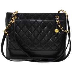 Chanel Vintage Black Quilted Leather Tote Shoulder Bag 