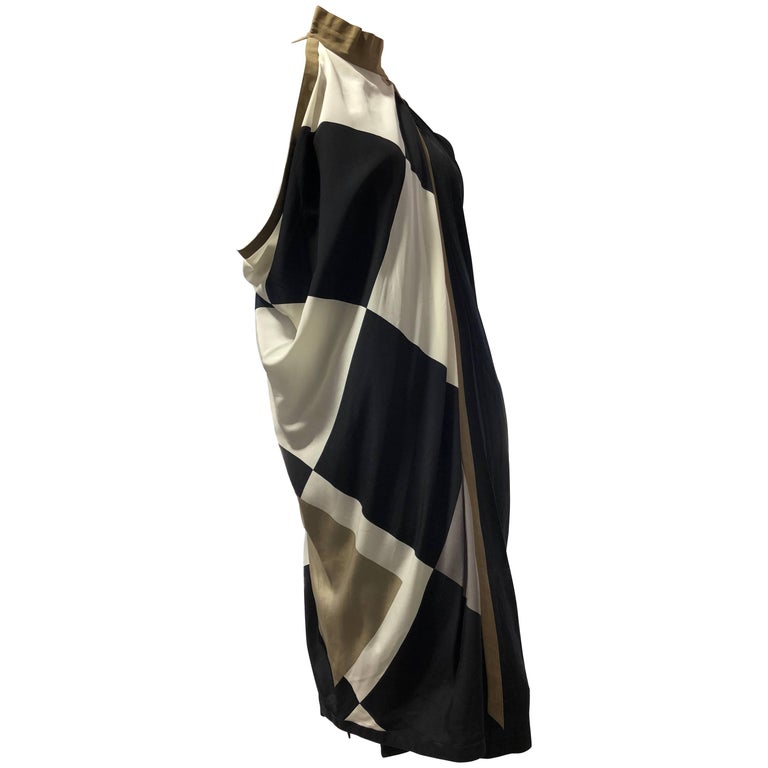 1980s Gianni Versace Black Linen Sheath Dress with Harlequin Print Silk ...