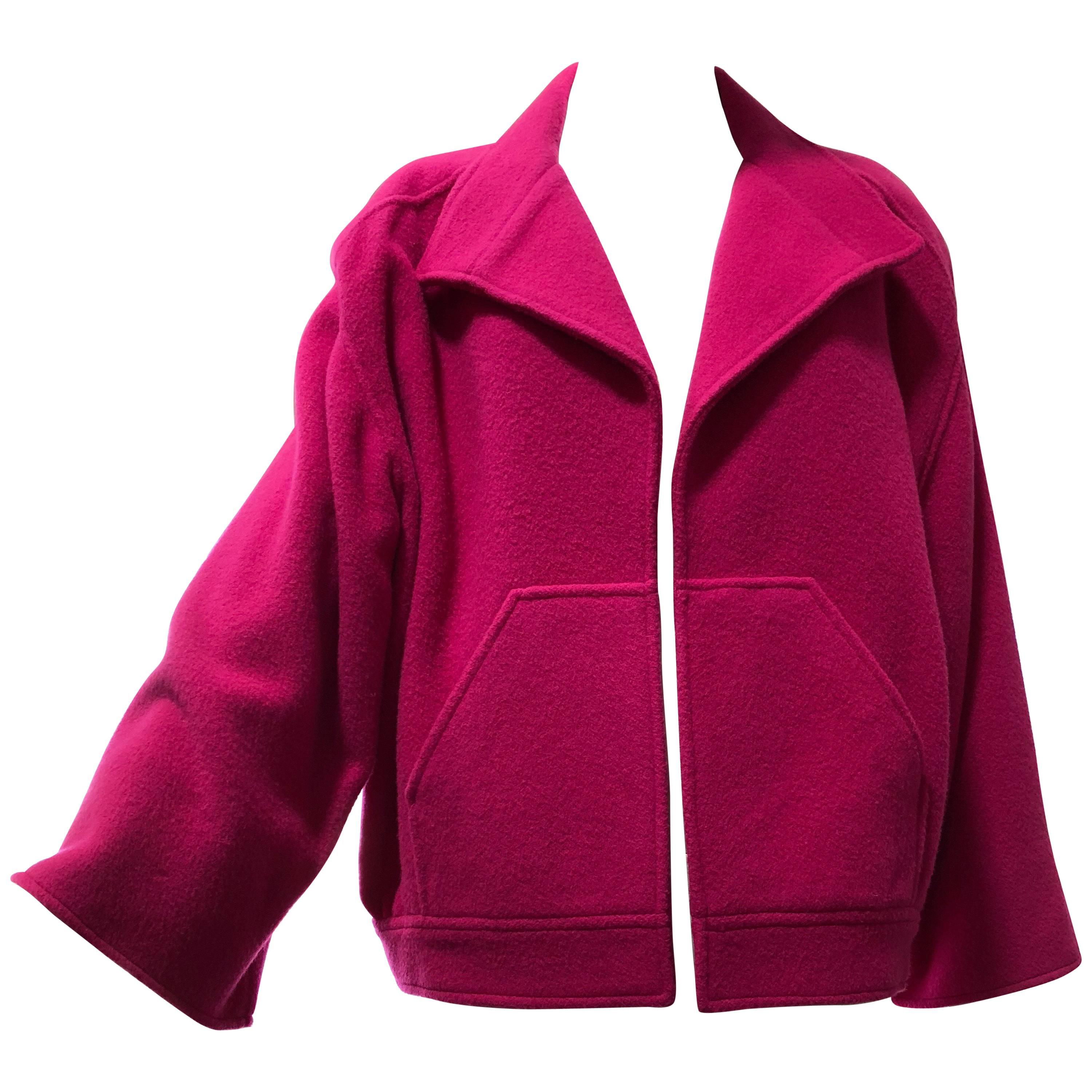 1980s Chloe by Lagerfeld Hot Pink Lightweight Mohair Spring Coat 
