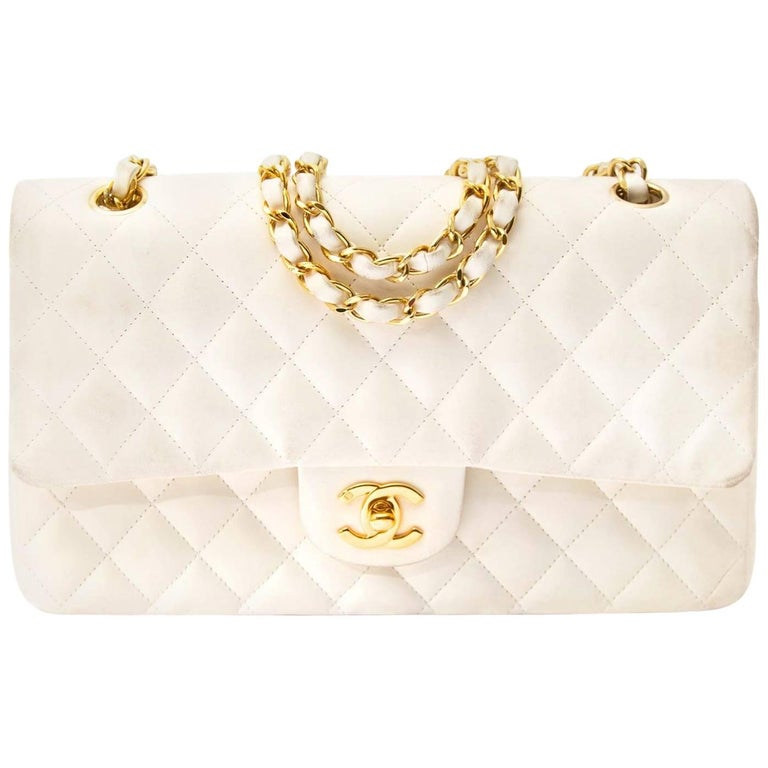 Chanel White Lambskin Medium Classic Double Flap Bag at 1stDibs | chanel white nude, chanel