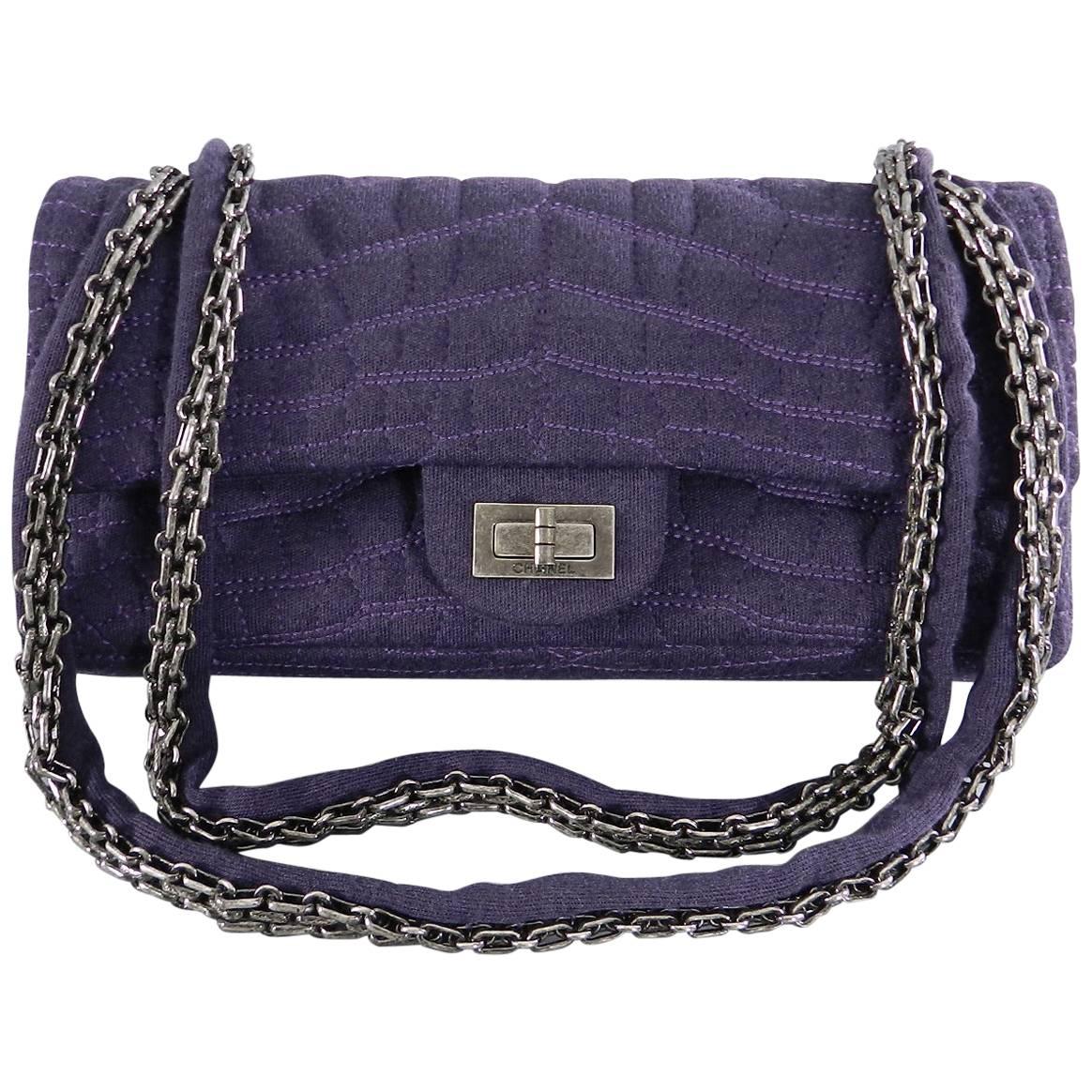 Chanel 07A Purple Knit Fabric Reissue East West Flap Bag  For Sale