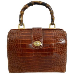 Gucci Retro Cognac Crocodile Doctor Bag with Bamboo Handle