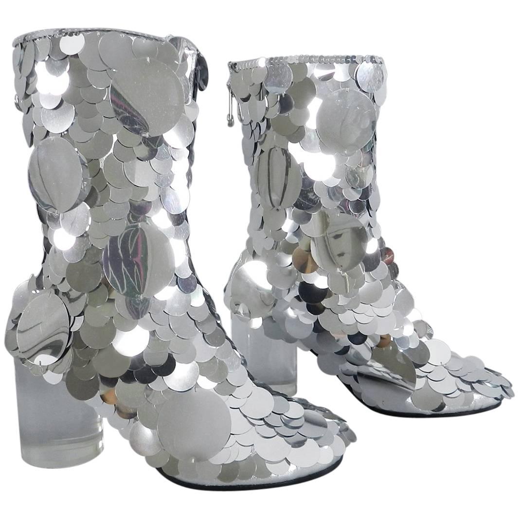 Maison Margiela Silver Metallic Paillette Leather Ankle Boots, SS17 