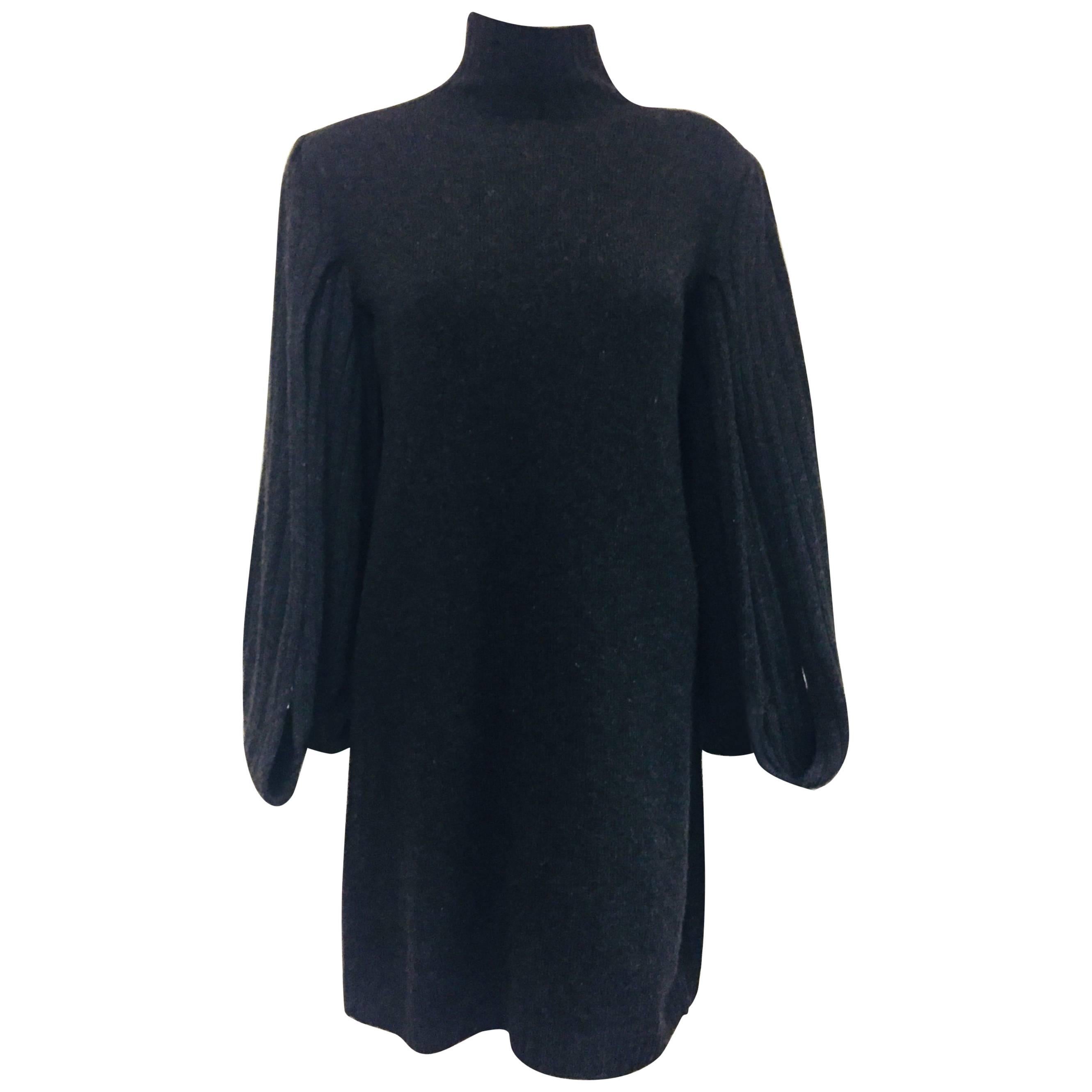 Chanel Charcoal Long Open Sleeve Knit Cashmere Sweater Dress