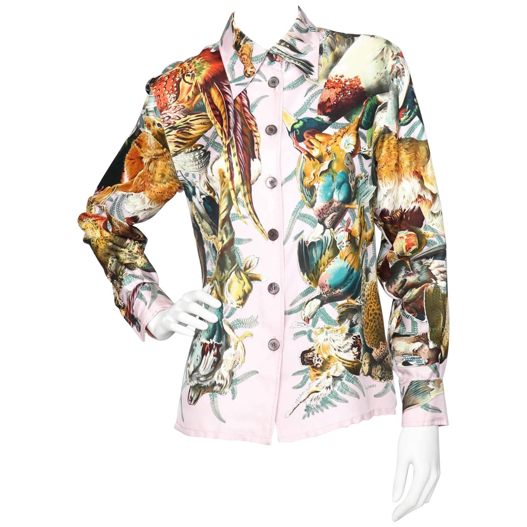 A 1980s Vintage Hermès "Nature Morte" Vintage Silk Twill Shirt S