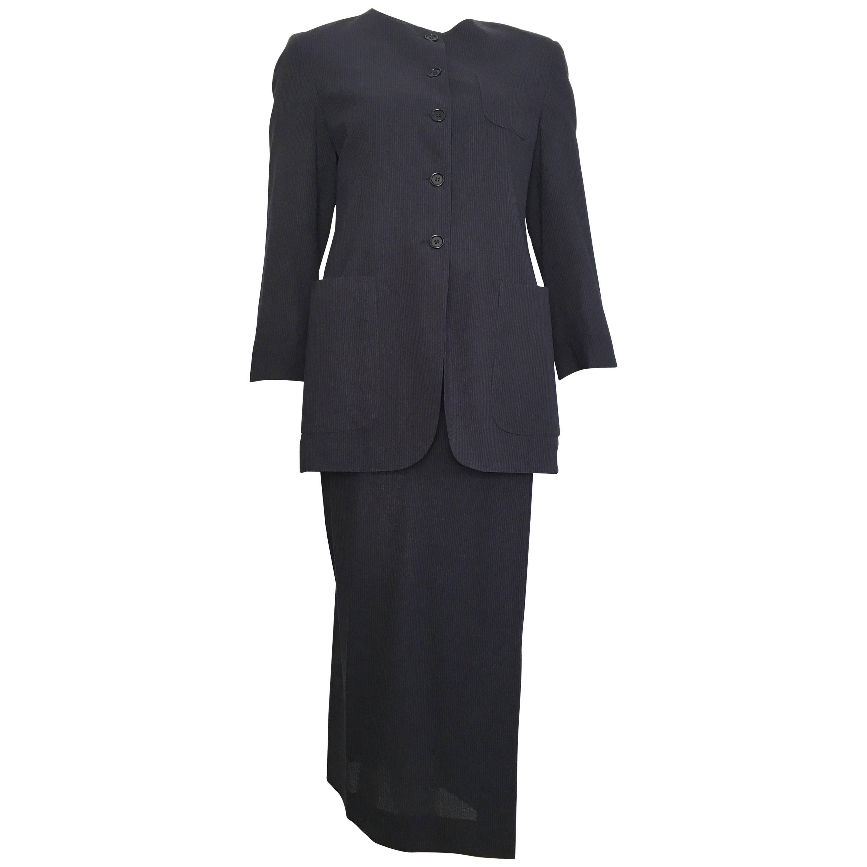 Romeo Gigli 1980s Wool Navy Jacket & Wrap Skirt Suit Size 6. For Sale
