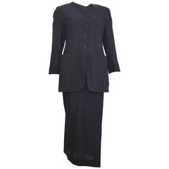 Romeo Gigli 1980s Wool Navy Jacket & Wrap Skirt Suit Size 6.