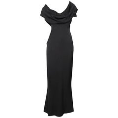 A 1990s Vintage Black Silk Satin Chanel Evening Dress M