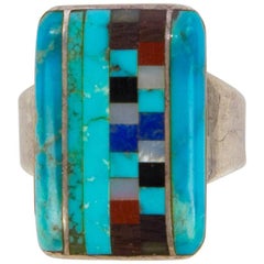 Atemberaubender Statement-Ring aus Sterlingsilber mit Navajo-Türkis und mehreren Steinen