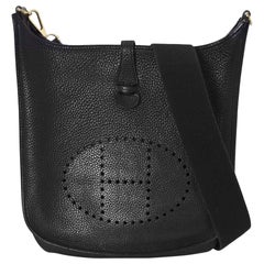 Hermes Black Clemence Leather Evelyne I PM Messenger Bag