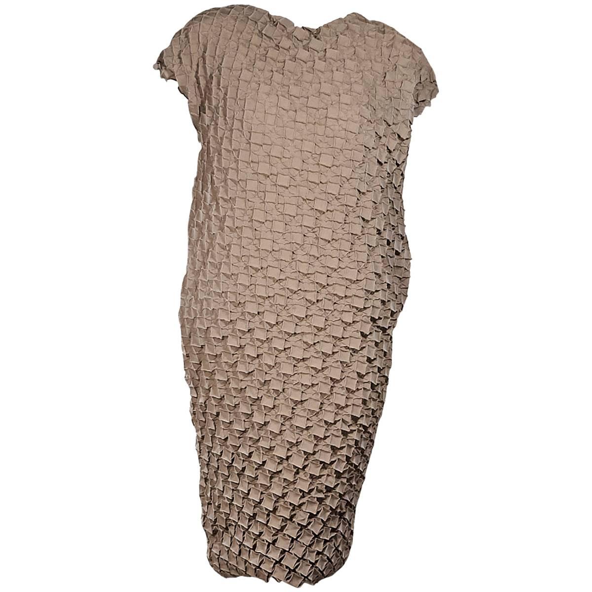 Issey Miyake Tan Textured Shift Dress