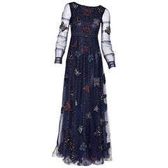 Valentino Navy Blue Butterfly Beaded Gown