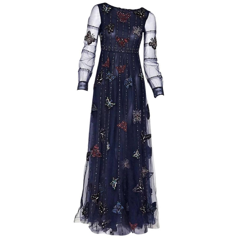 Valentino Navy Blue Butterfly Beaded Gown at 1stDibs blue butterfly gown