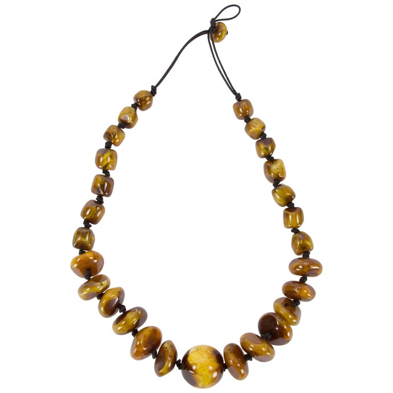 Chunky Lustrous Faux Amber Resin Beads Necklace at 1stDibs | chunky ...