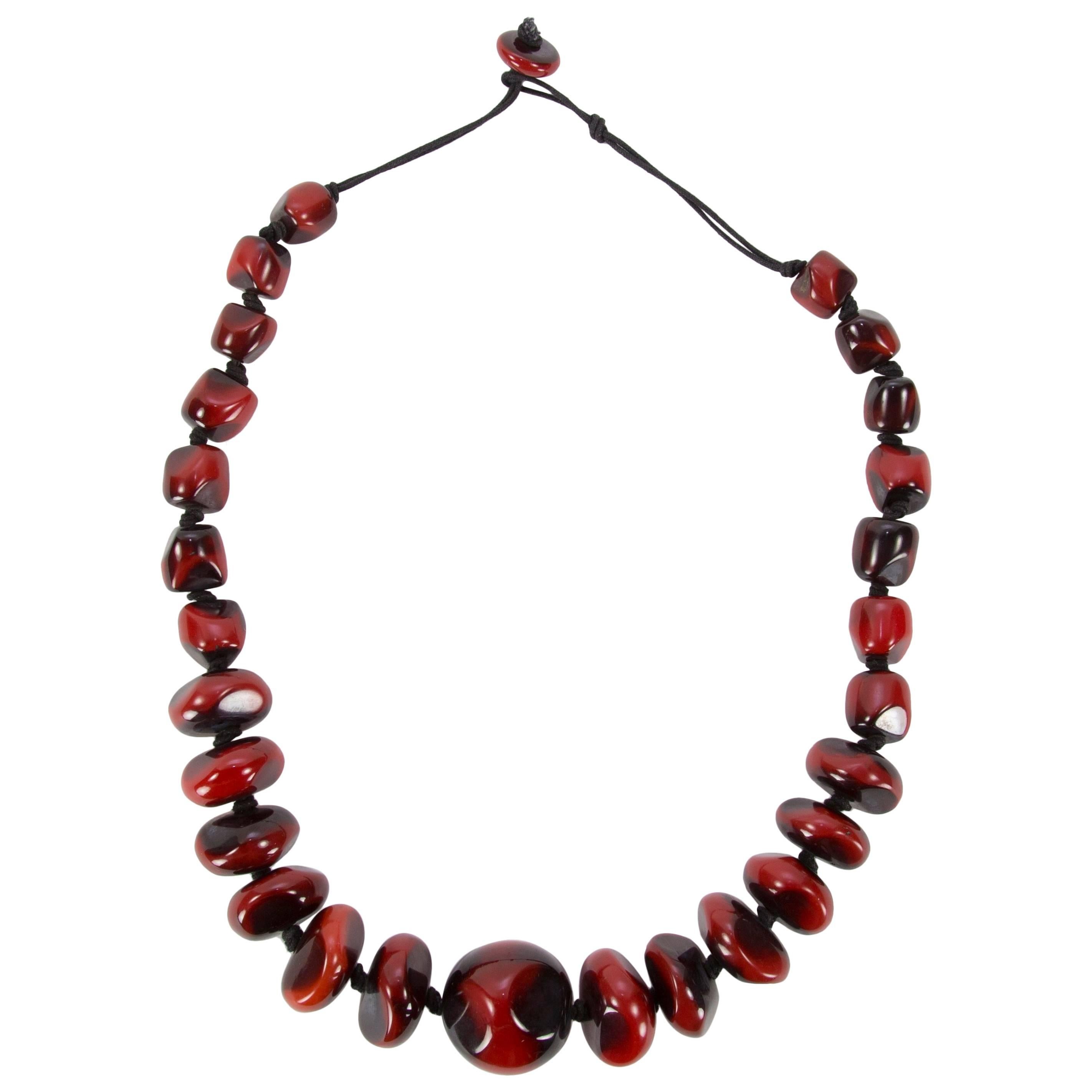 Chunky Lustrous Faux Coral Resin Beads Statement Necklace 