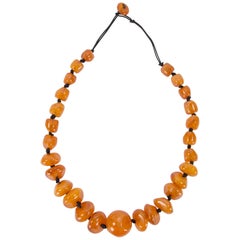 Chunky Lustrous Faux Honey Amber Resin Beads Necklace 