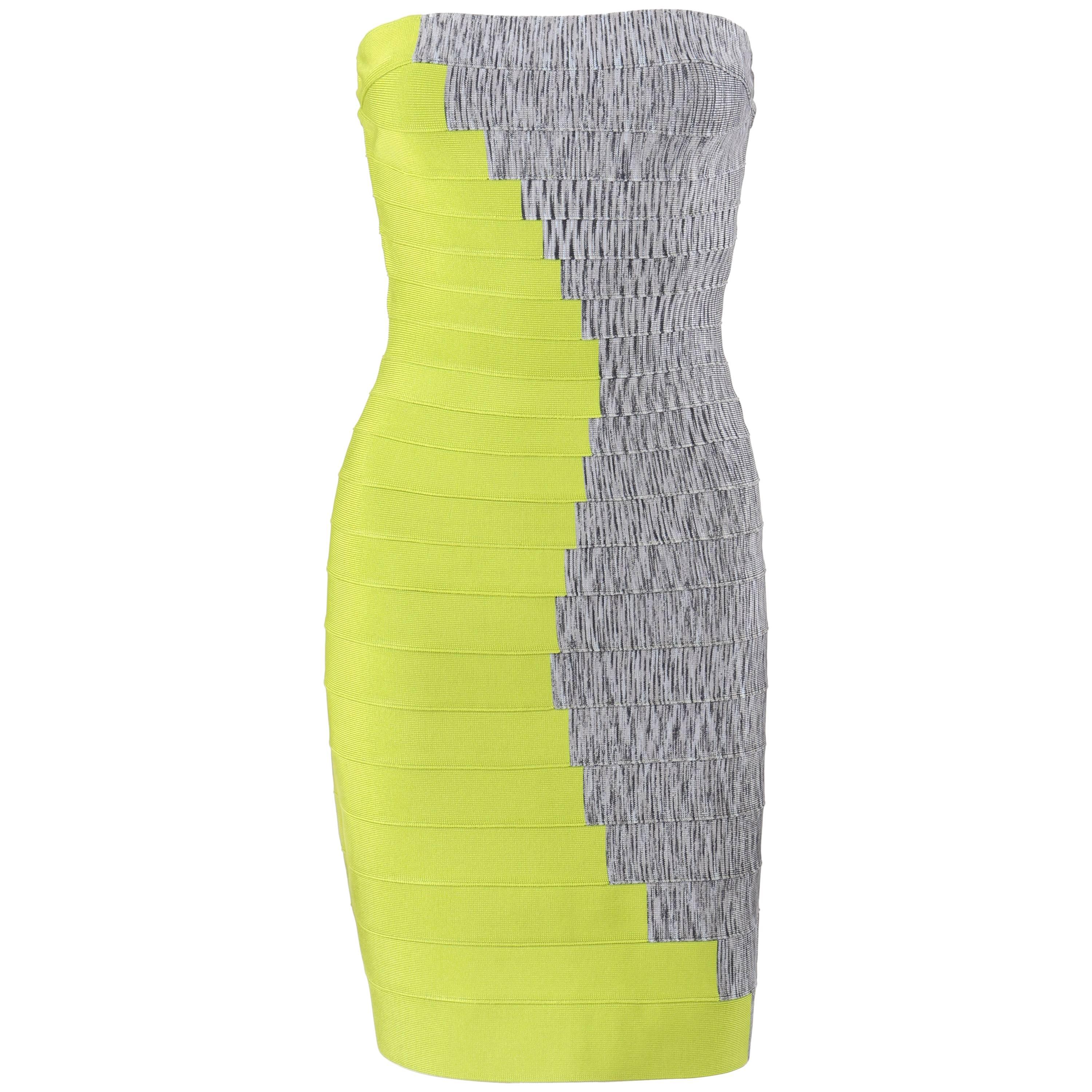 HERVE LEGER Resort 2010 Two Tone BodyCon Bandage Strapless Tube Cocktail Dress