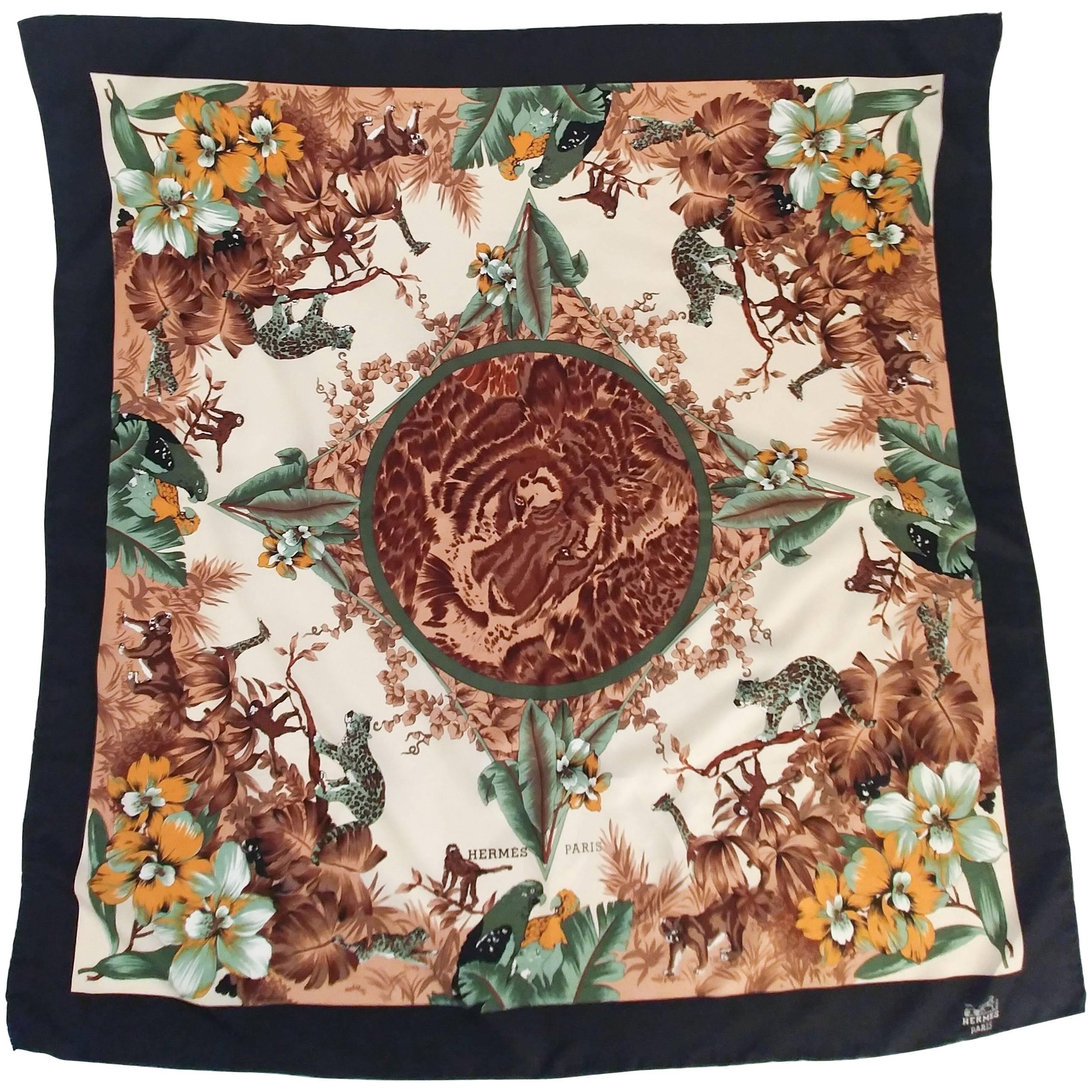 Hermes Tiger & Florals Circle of Life Silk Print Scarf