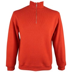 Loro Piana Men's Orange Ribbed Jersey Half Zip Mock Neck Pullover