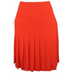 Valentino Orange Silk Crepe Pleated Skirt