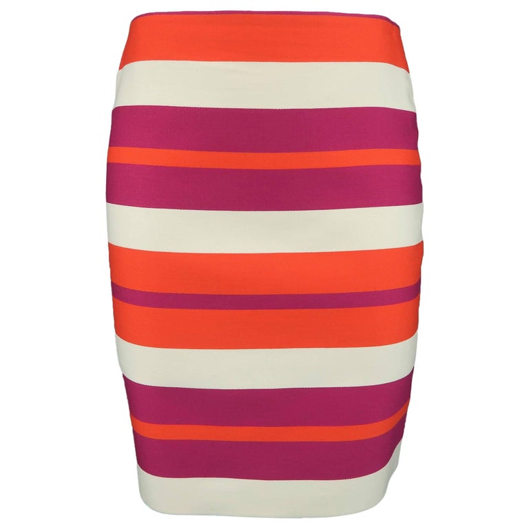 Celine Fuchsia Orange and Cream Striped Wool Mini Skirt at 1stDibs