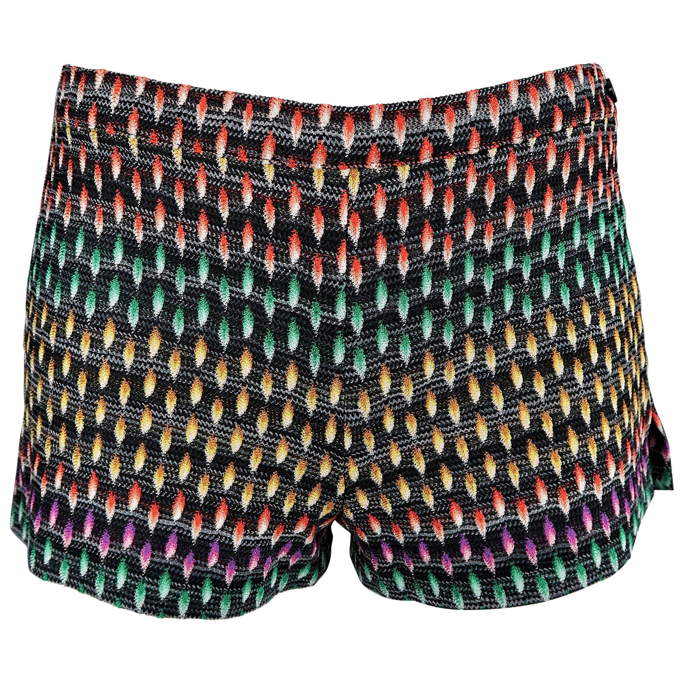 Missoni Black Rainbow Print Silk Knit Short Shorts