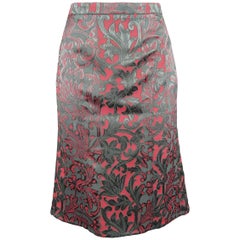 Etro Grey and Burgundy Paisley Brocade Silk Jacquard A Line Skirt