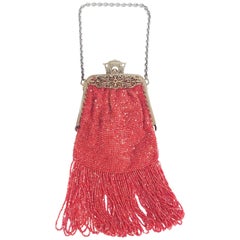 1920s Blood Orange Glass Bead Fringe Purse