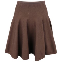 Alaia Size XS Brown Stretch Wool Heart Knit Ruffle Mini Skirt